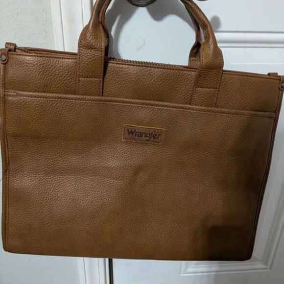 Wrangler Other - Wrangler Leather Laptop Bag Briefcase NEW w/ Strap Brown Western Style 16.5"